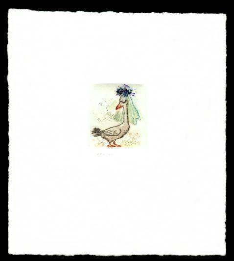 Druckgrafik  Kaltnadelradierung  Vogelhochzeit  Titel : Braut  -  zurück zur Übersicht hier klicken