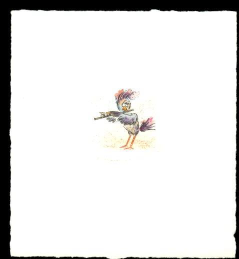 Druckgrafik   Kaltnadelradierung   Vogelhochzeit Titel :  Querflöte  -  zurück zur Übersicht hier klicken