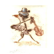 Druckgrafik   Kaltnadelradierung   Vogelhochzeit  Titel : Zweite Violine  -   hier zum Vollbild klicken