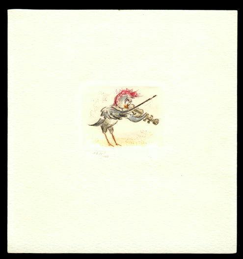 Druckgrafik   Kaltnadelradierung   Vogelhochzeit  Titel : Erste Violine  -  zurück zur Übersicht hier klicken