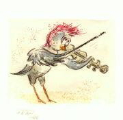 Druckgrafik   Kaltnadelradierung   Vogelhochzeit  Titel : Erste Violine  -  hier zum Vollbild klicken