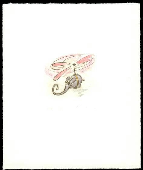 Cartoon  Grafik  Titel: Hubelefant   Technik: Kaltnadel / Aquarell   Plattenformat: 6,5 cm x 6 cm   Papierformat ca. 14,5 cm x 20 cm   gedruckt auf Büttenpapier   Auflage 1 - 100  -  zurück zur Übersicht bitte hier klicken