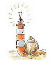 Cartoon Grafik Titel: Feuriger Leuchtturmschneck -  zum vergrern auf die Grafik klicken